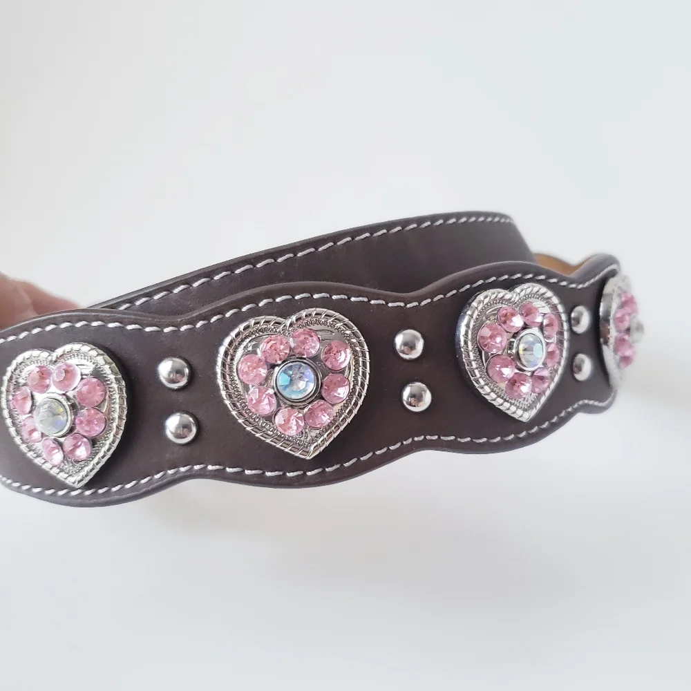 Nocona Belt Co Pink Rhinestone Heart Belt